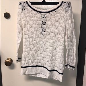 Hinge blue and white knit sweater w/ zipper back